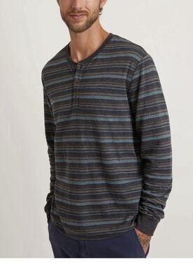 Marine Layer Shirt Mens Small Blue & Grey Striped Henley Double Knit Soft Baja